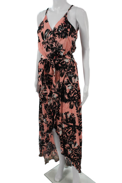 Karina Grimaldi Womens Maxi Wrap Dress Black Floral V-Neck Sleeveless Size S