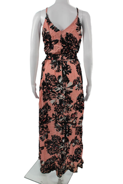 Karina Grimaldi Womens Maxi Wrap Dress Black Floral V-Neck Sleeveless Size S