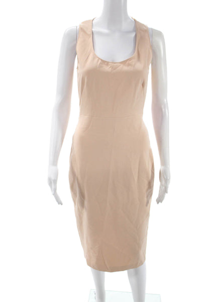 Zara Woman Womens Sheath Dress Beige Mid-Calf Zip Rayon Blend Size S