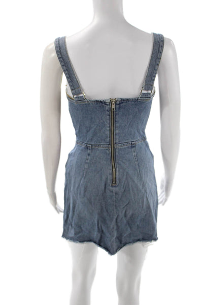 Reformation Women Blue Cotton Square Neck Overall Mini Dress Sleeveless Size 2