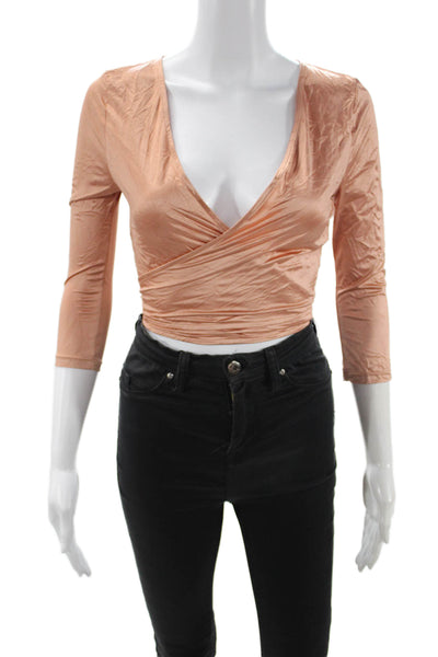 FP Movement Women Cropped Camisole Tan V-Neck Long Sleeve Tie Size XS