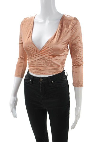 FP Movement Women Cropped Camisole Tan V-Neck Long Sleeve Tie Size XS