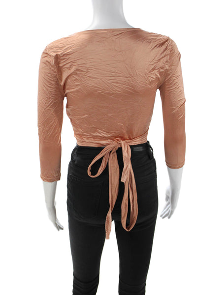 FP Movement Women Cropped Camisole Tan V-Neck Long Sleeve Tie Size XS