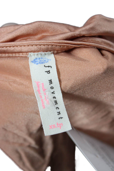 FP Movement Women Cropped Camisole Tan V-Neck Long Sleeve Tie Size XS