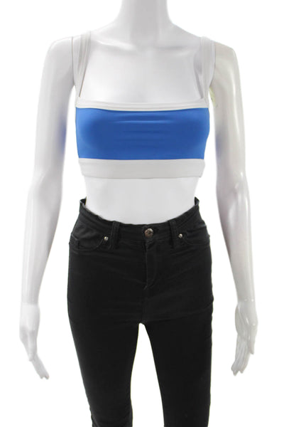 Splits 59 Womens Stretch Knit Square Neck Sports Bra Blue White Size Small