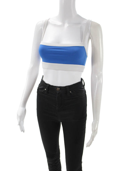 Splits 59 Womens Stretch Knit Square Neck Sports Bra Blue White Size Small