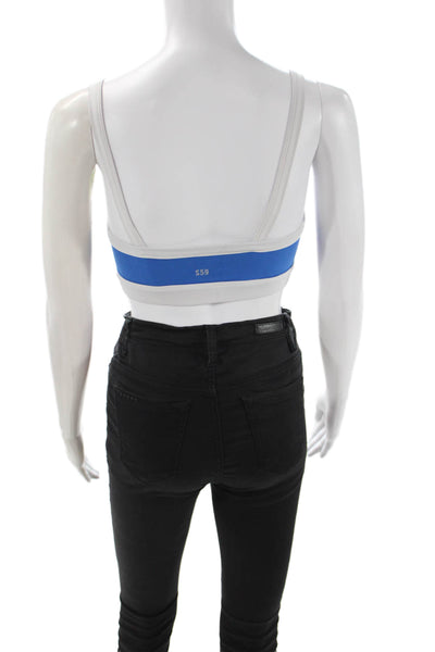 Splits 59 Womens Stretch Knit Square Neck Sports Bra Blue White Size Small