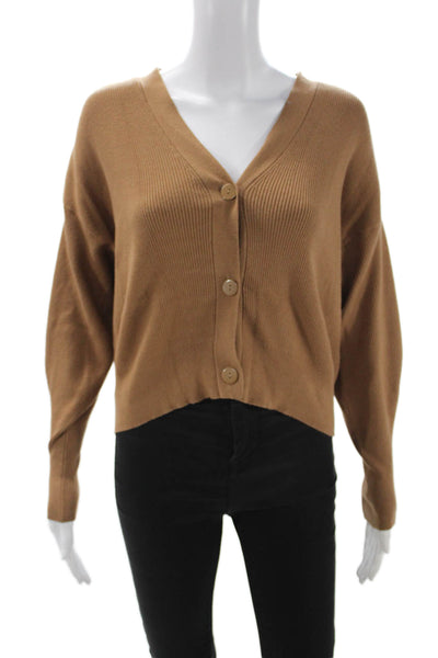 Zara Unisex Cardigan Brown V-Neck Long Sleeve Button Solid Size S