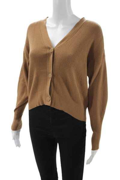 Zara Unisex Cardigan Brown V-Neck Long Sleeve Button Solid Size S