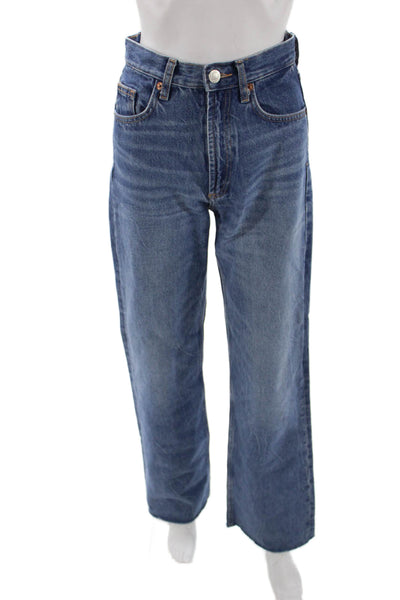 Zara Unisex Straight Wide-Leg Jeans Blue High Rise Cotton Size 0