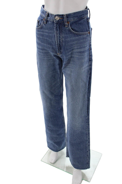 Zara Unisex Straight Wide-Leg Jeans Blue High Rise Cotton Size 0
