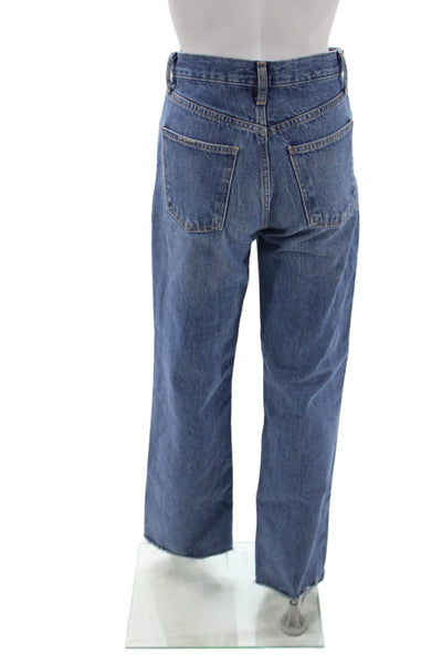 Zara Unisex Straight Wide-Leg Jeans Blue High Rise Cotton Size 0