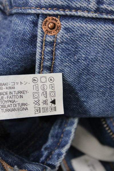Zara Unisex Straight Wide-Leg Jeans Blue High Rise Cotton Size 0