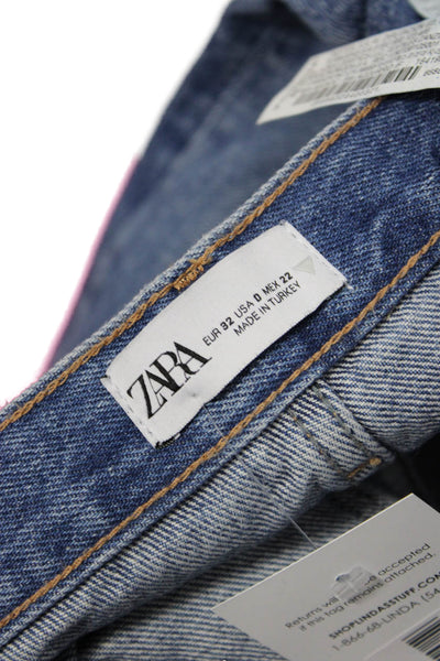 Zara Unisex Straight Wide-Leg Jeans Blue High Rise Cotton Size 0