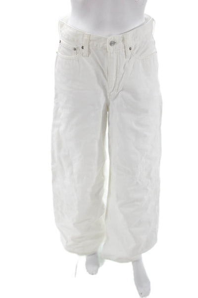 J Crew Unisex White High Rise 90s Cotton Jeans Button Fly 32 Inseam Size 25