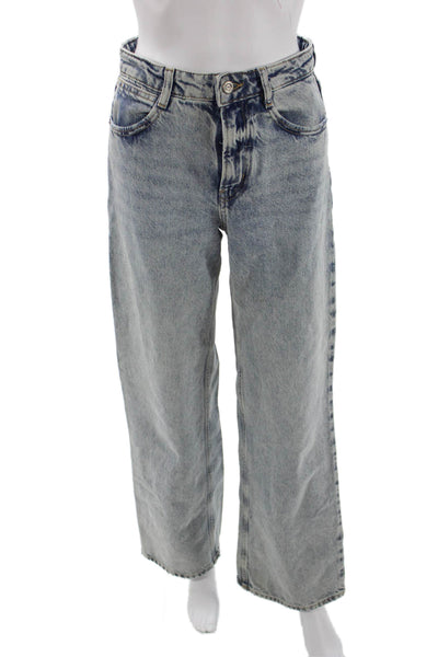 Zara Women Wide Leg Gray Jeans Mid Rise 32 Inseam Cotton Size 0