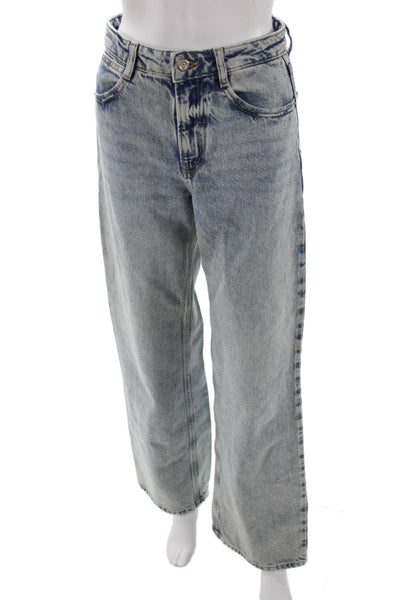 Zara Women Wide Leg Gray Jeans Mid Rise 32 Inseam Cotton Size 0