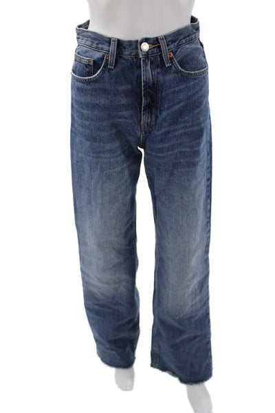 Zara Unisex Dark Blue High Rise Wide Leg Straight Jeans Size 2