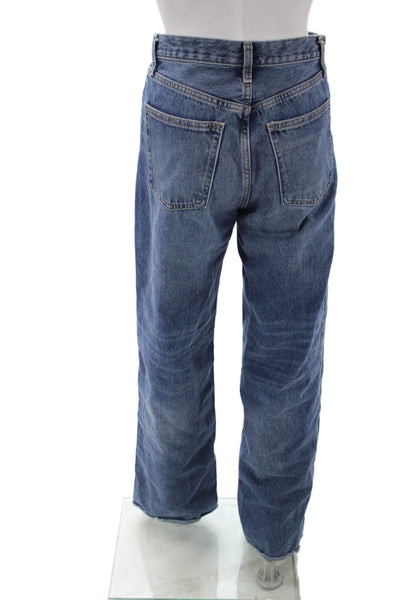 Zara Unisex Dark Blue High Rise Wide Leg Straight Jeans Size 2