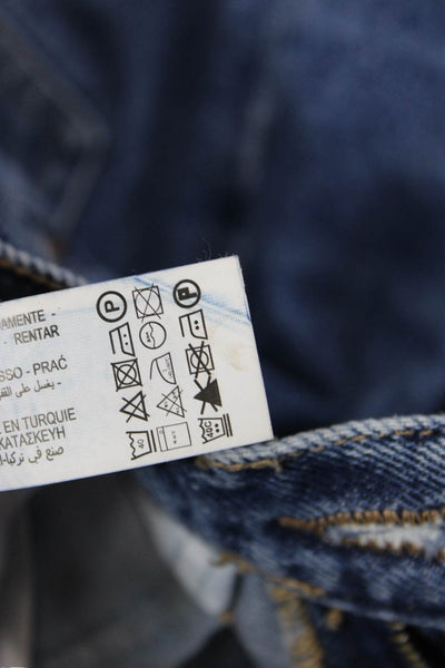Zara Unisex Dark Blue High Rise Wide Leg Straight Jeans Size 2