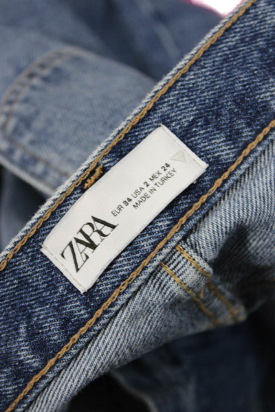 Zara Unisex Dark Blue High Rise Wide Leg Straight Jeans Size 2