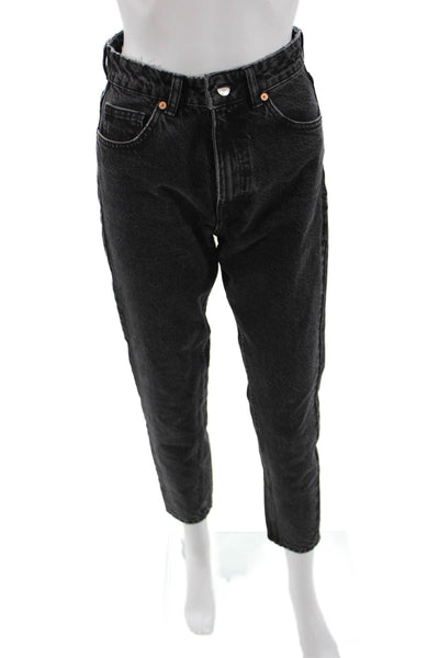 Zara Unisex Black Ankle Cropped Tapered Mid Rise Cotton Jeans Size 2