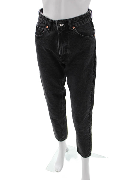 Zara Unisex Black Ankle Cropped Tapered Mid Rise Cotton Jeans Size 2