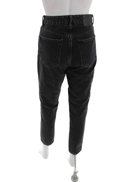 Zara Unisex Black Ankle Cropped Tapered Mid Rise Cotton Jeans Size 2