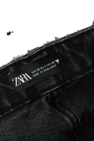 Zara Unisex Black Ankle Cropped Tapered Mid Rise Cotton Jeans Size 2