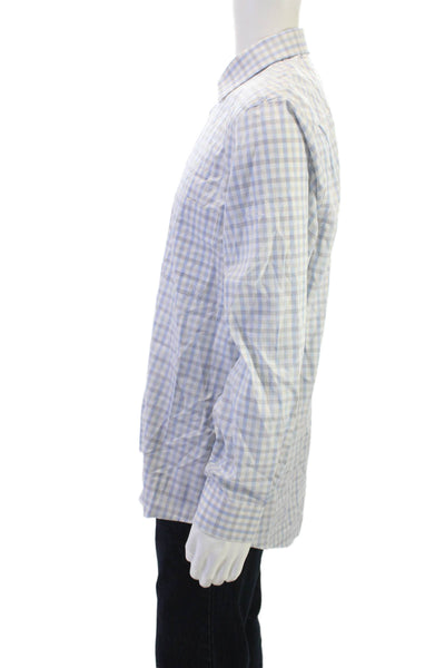 Joseph Abboud Mens Plaid Button Down Shirt White Blue Size 16.5 34/35