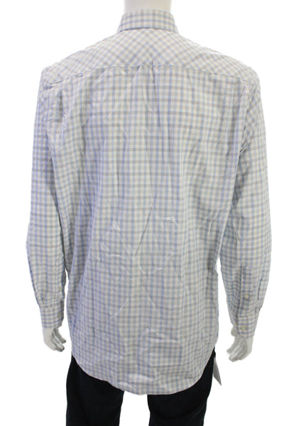Joseph Abboud Mens Plaid Button Down Shirt White Blue Size 16.5 34/35