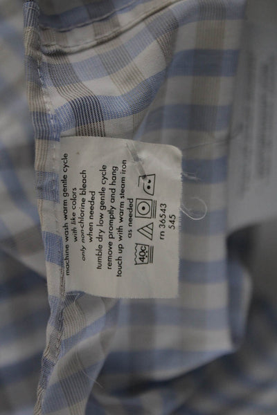 Joseph Abboud Mens Plaid Button Down Shirt White Blue Size 16.5 34/35