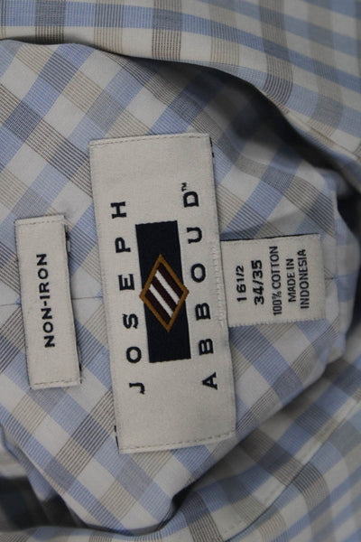 Joseph Abboud Mens Plaid Button Down Shirt White Blue Size 16.5 34/35