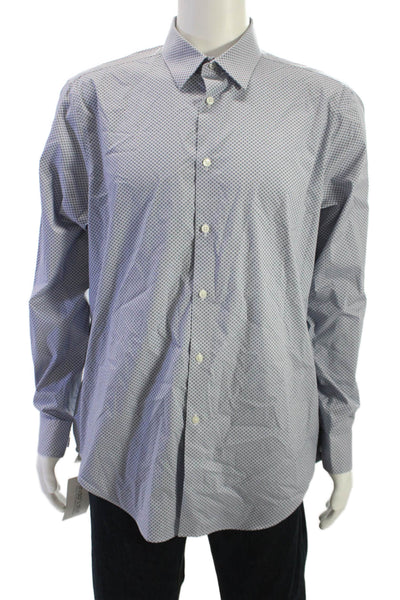 Calvin Klein Mens Point Collar Geometric Blue Cotton Poly Dress Shirt Size 17