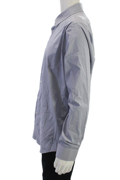 Calvin Klein Mens Point Collar Geometric Blue Cotton Poly Dress Shirt Size 17