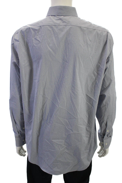 Calvin Klein Mens Point Collar Geometric Blue Cotton Poly Dress Shirt Size 17