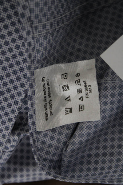 Calvin Klein Mens Point Collar Geometric Blue Cotton Poly Dress Shirt Size 17