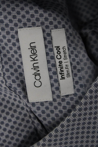 Calvin Klein Mens Point Collar Geometric Blue Cotton Poly Dress Shirt Size 17