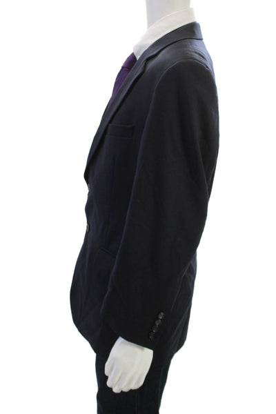 Jos A Bank Mens Dark Blue 100% Wool Classic Suit Jacket Collared Button Size 42