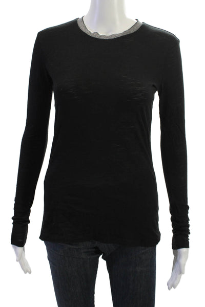 Goldie Womens Basic Long Sleeve Crew Neck Pima Cotton T-Shirt Black Size XS