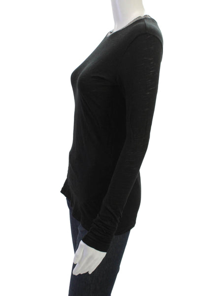 Goldie Womens Basic Long Sleeve Crew Neck Pima Cotton T-Shirt Black Size XS