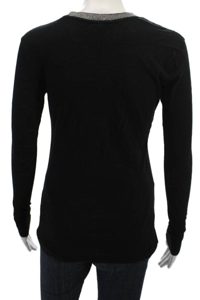 Goldie Womens Basic Long Sleeve Crew Neck Pima Cotton T-Shirt Black Size XS
