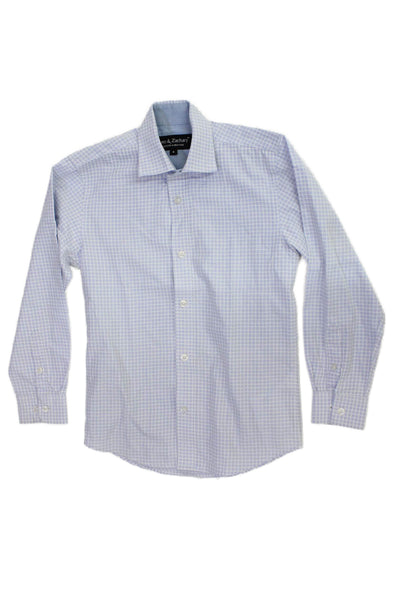 Leo & Zachary Childrens Boys Plaid Dress Shirt Blue White Cotton Size 8