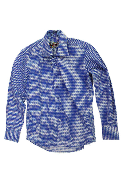 Robert Graham Childrens Boys Plaid Dress Shirt Blue White Cotton Size 8