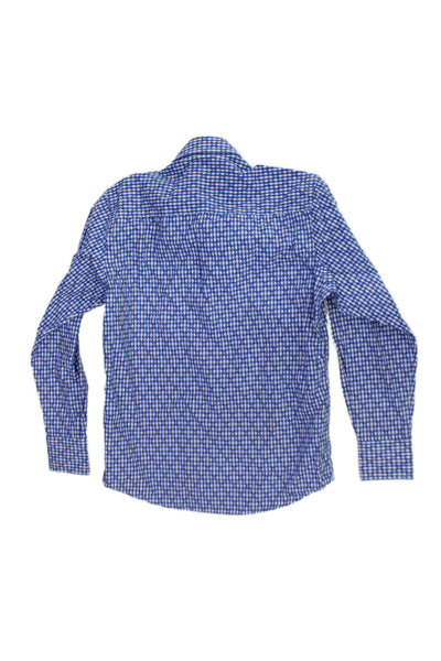 Robert Graham Childrens Boys Plaid Dress Shirt Blue White Cotton Size 8