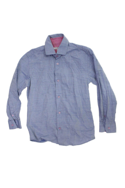 Isaac Mizrahi Childrens Boys Geometric Print Dress Shirt Blue Cotton Size 8