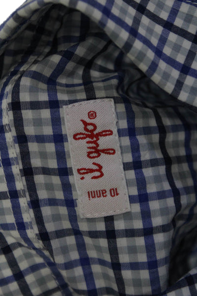 Il Gufo Childrens Boys Plaid Button Down Shirt Blue Cotton Size 10