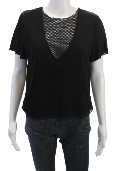 Koral Womens Black V-Neck T-Shirt Short Sleeve Tencel Gothic Size M