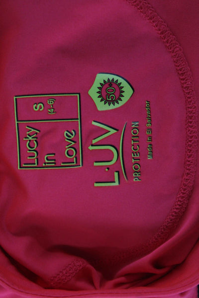 Lucky In Love Womens Pink V-Neck Polo Short Sleeve Drawstring Top Size S