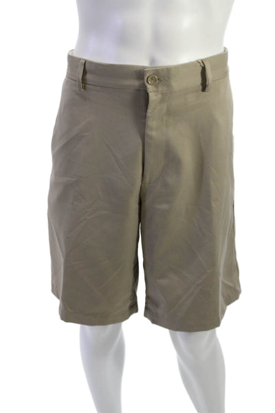Greg Norman Mens Chino Shorts Beige Cotton Blend Button Size 36